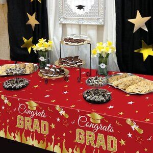 54 x 108 Inch Graduation Plastic Tablecloth - Congrats Grad Design Disposable R